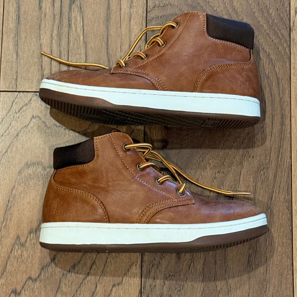 Polo Ralph Lauren Kids Court Sneaker Boot Tan Brown Mid Top Size 3Y